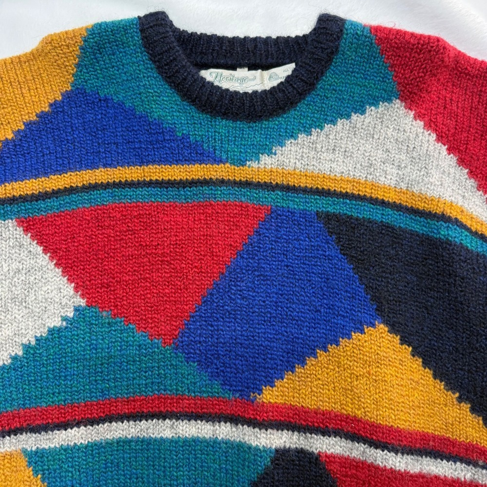 Vintage Heritage Ireland Multicolor Geometric Abstract Intarsia Knit Pattern XL - Picture 2 of 9